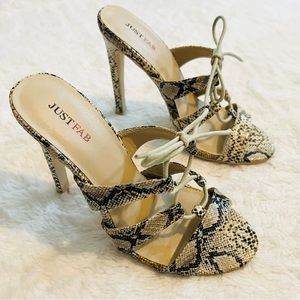 JustFab Python Snakeskin Lace Up Open Toe High Heel Sandals Size 5.5 my